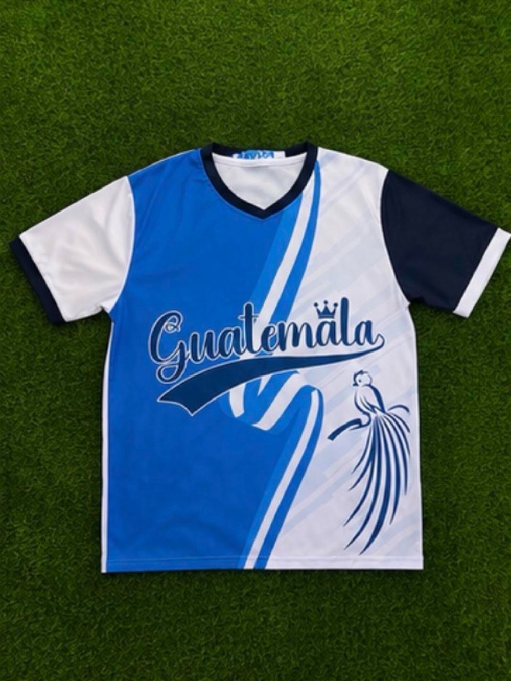 Guatemala Kids V-Neck Sports Tee in Blue & White